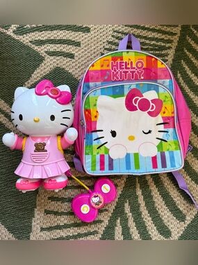 👋🐱🌸Hello Kitty Pink White Toy Doll with Pink Bow Remote and free backpack 🎒